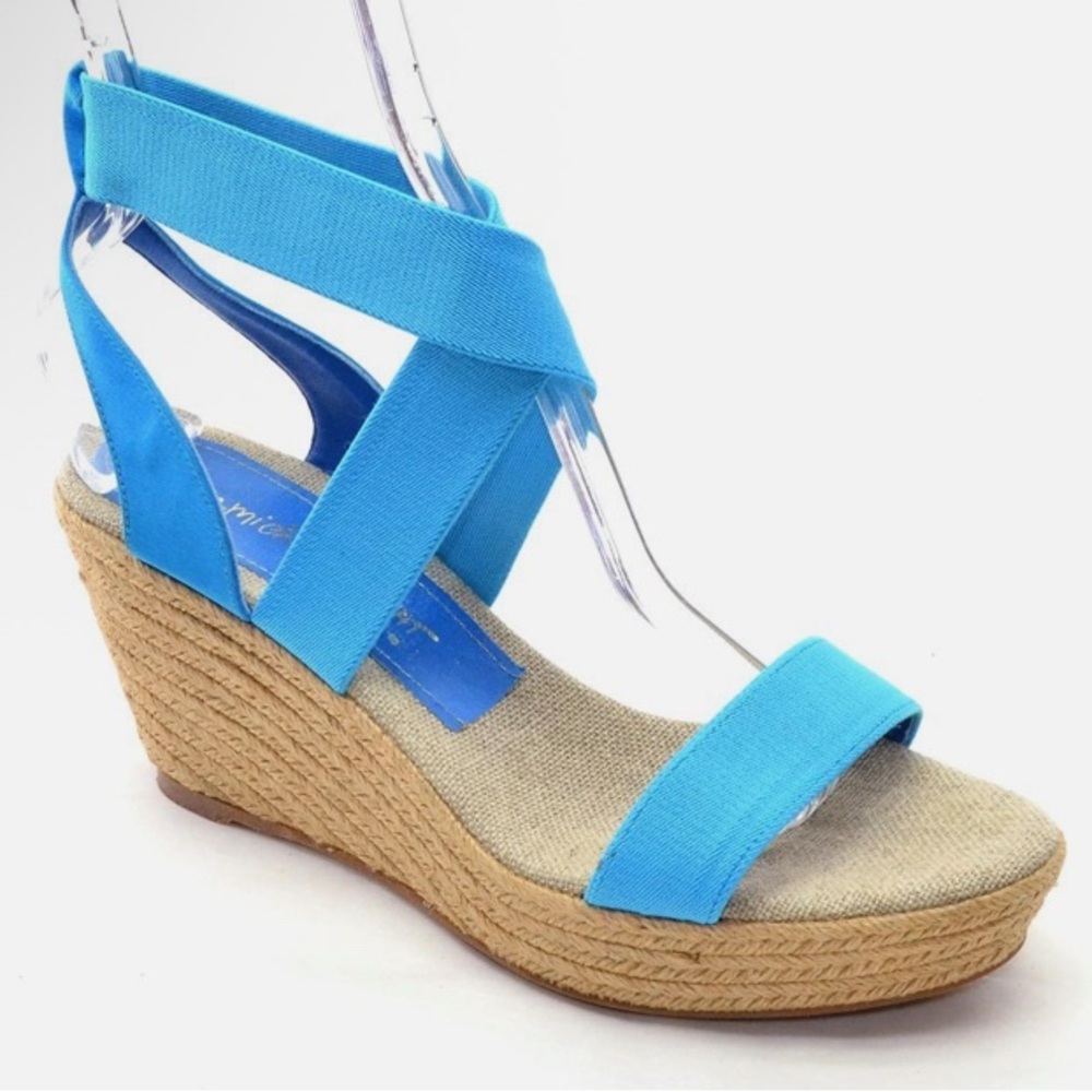 Jean Michel cazabat women’s blue Elastic Strap Wedge Sandals size 7